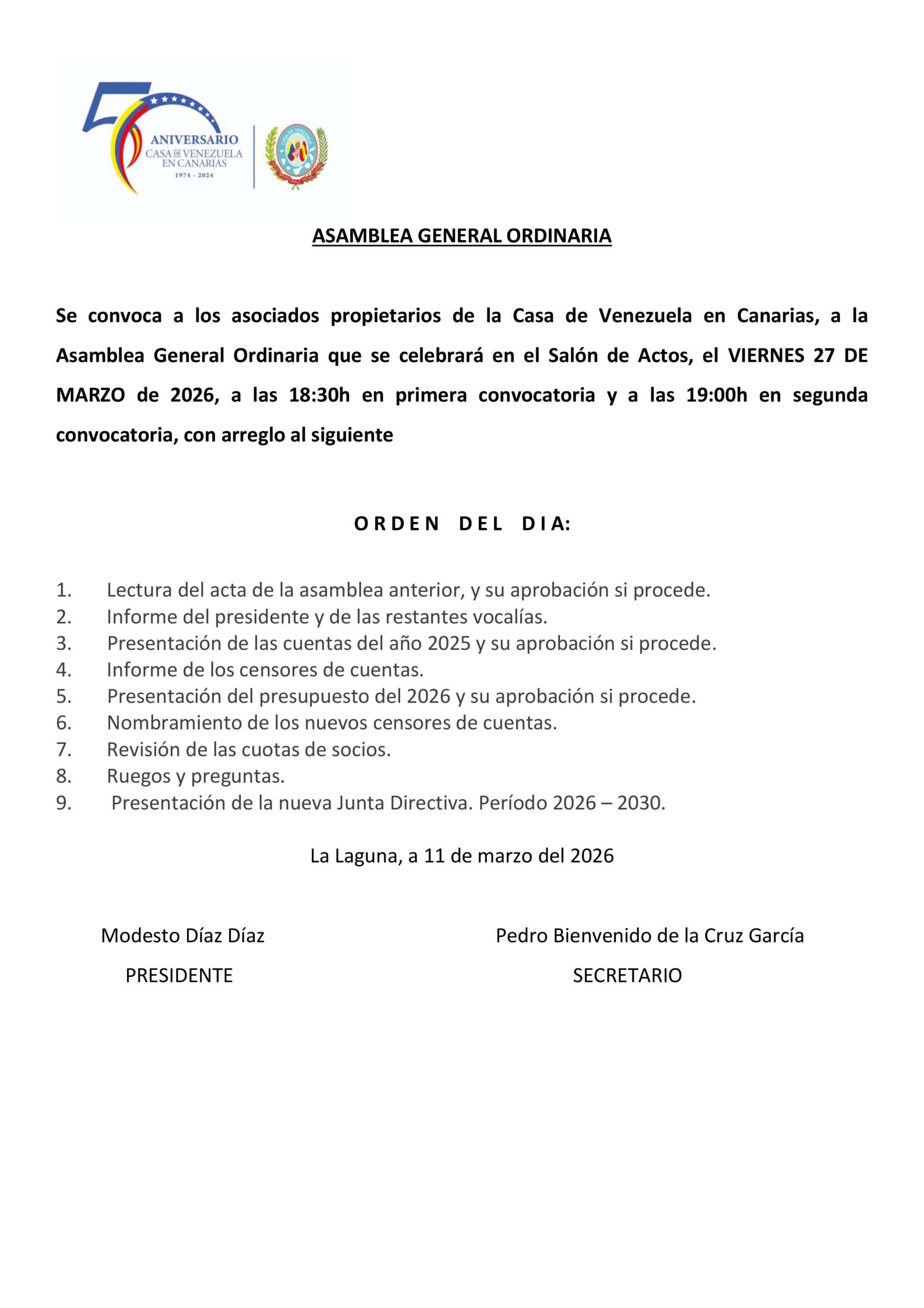 Asamblea General Ordinaria Asamblea General Ordinaria